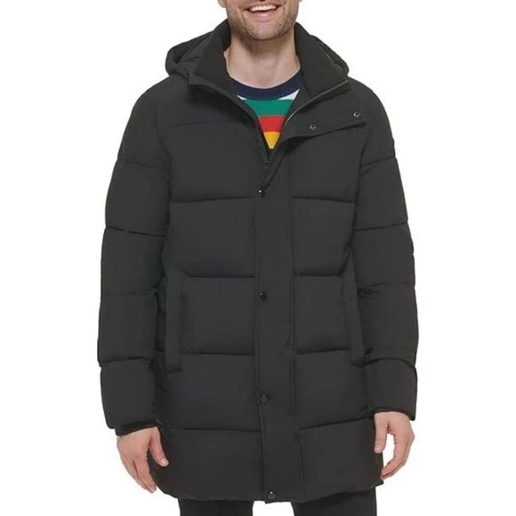 Calvin Klein Long Puffer Jacket Black Parka Hooded Size S